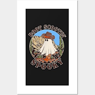 Copy of Vintage boot scoot spooky cowboy ghost groovy retro halloween Posters and Art